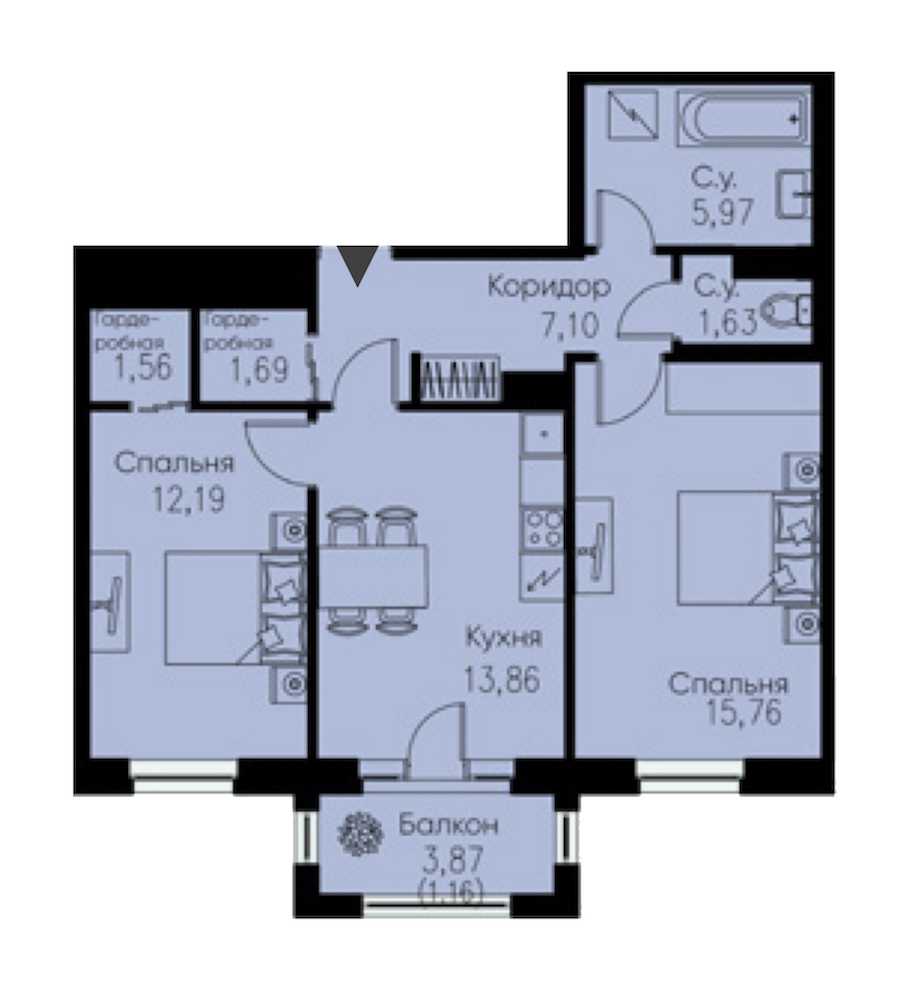 Двухкомнатная квартира в : площадь 60.92 м2 , этаж: 3 – купить в Санкт-Петербурге